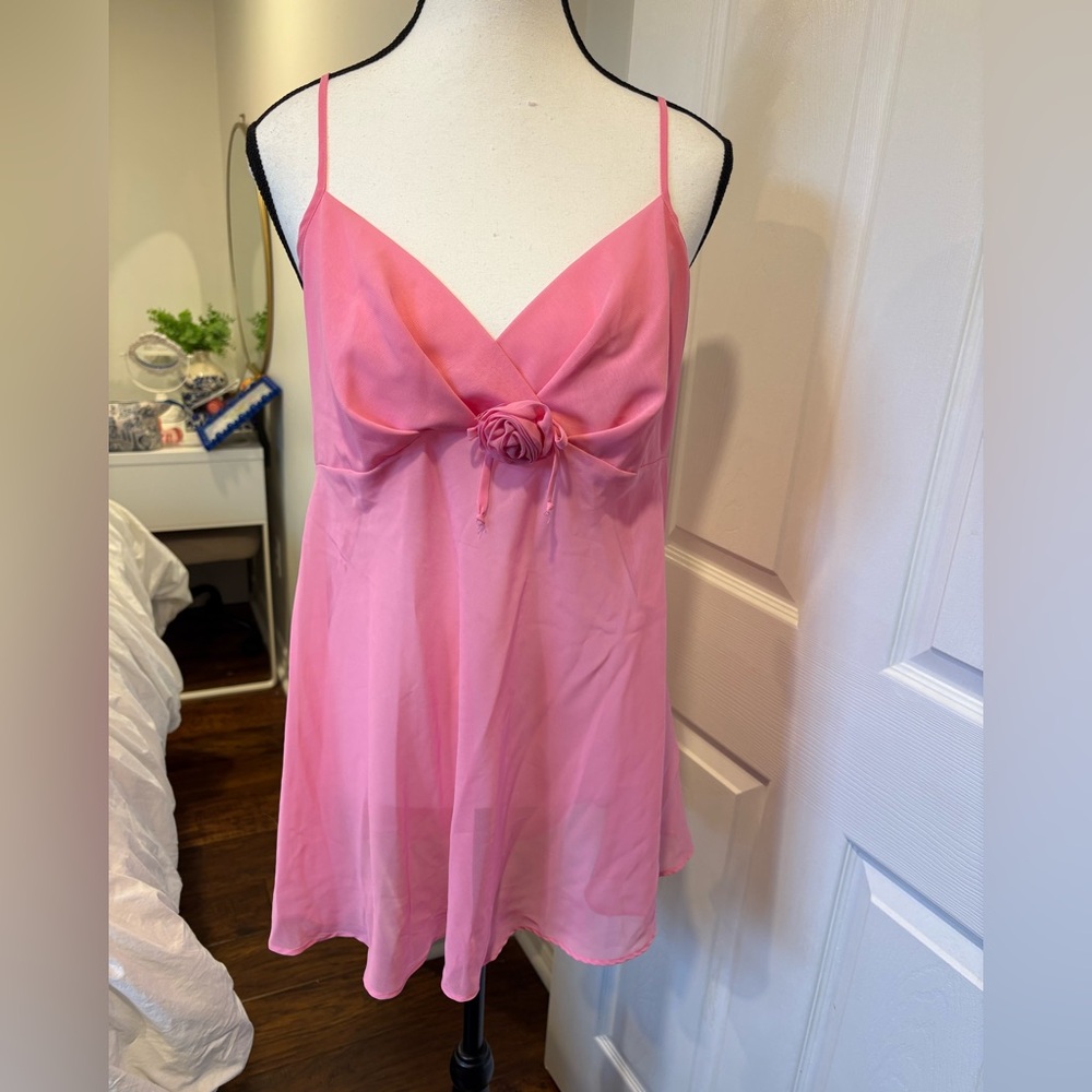 Sheer Pink Babydoll Slip Dress Rosette Detail XL/1X
